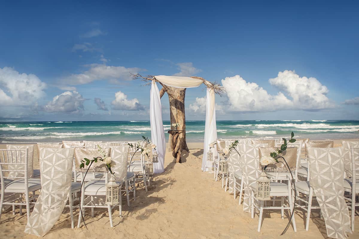 White Driftwood Romance Ceremony by Colin Cowie
